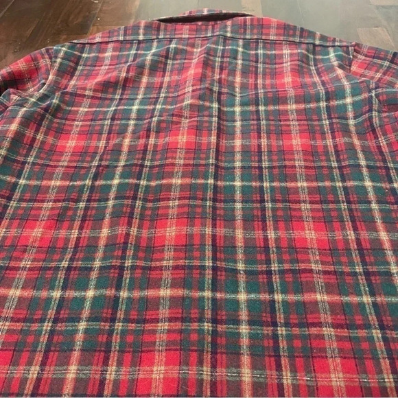 Pendleton 100% Wool Shirt Large LongMade In USA Red Flannel Plaid Button VINTAGE - Picture 8 of 10